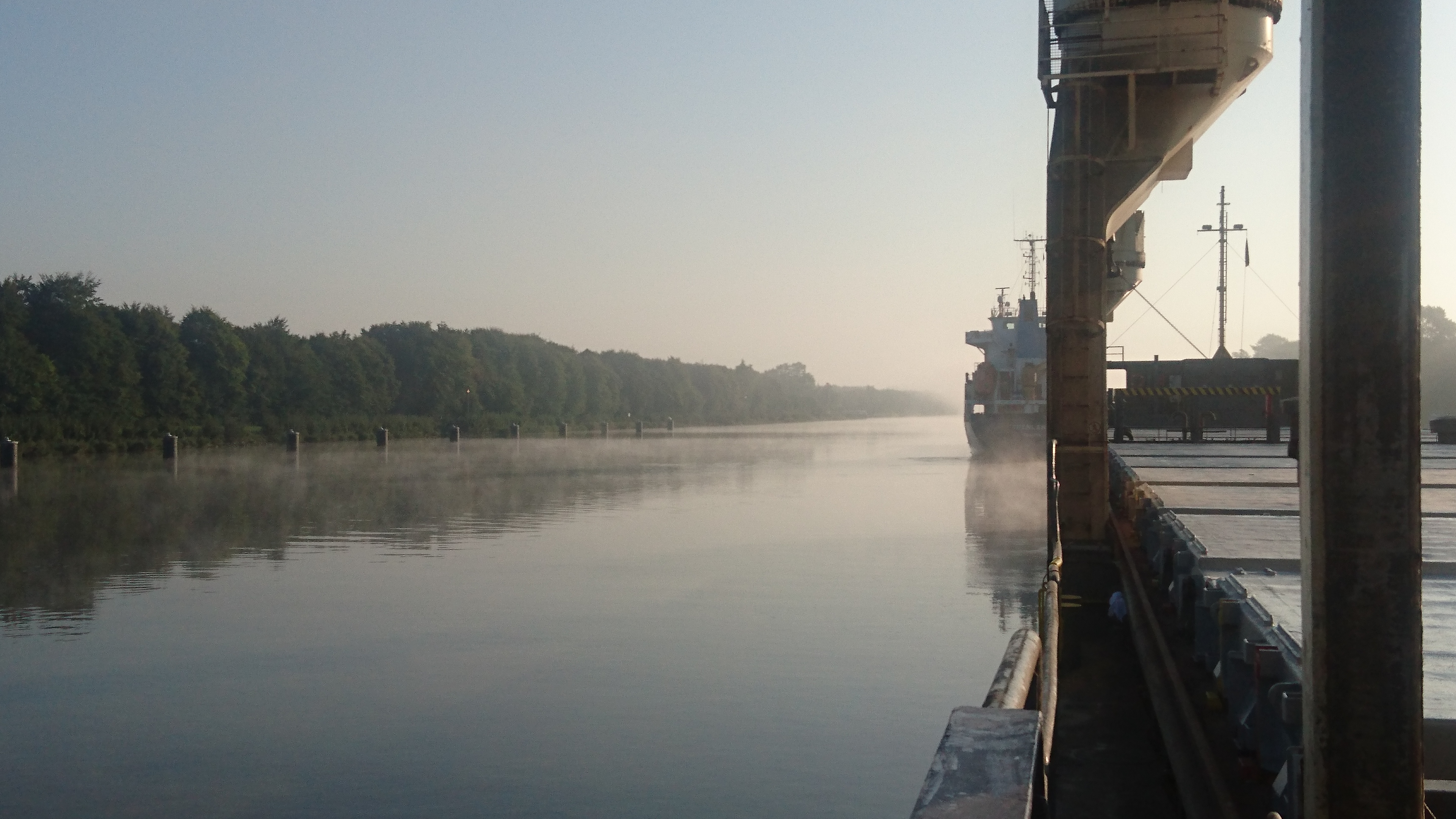 A misty ship landscape from Kiel canal